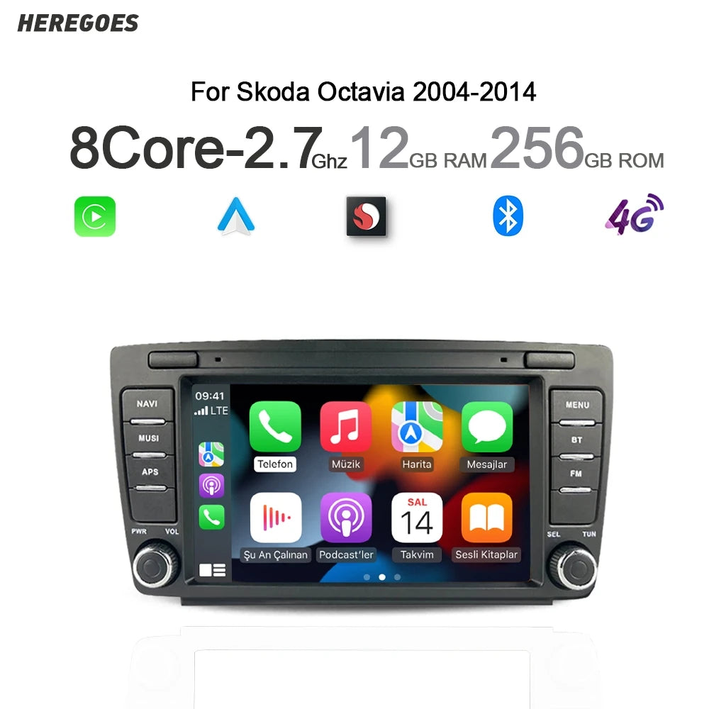 8" Android 13 Car Radio GPS Navigation for Skoda Octavia 2 A5 2004-2013 - Carplay Bluetooth WiFi 8+256GB RDS