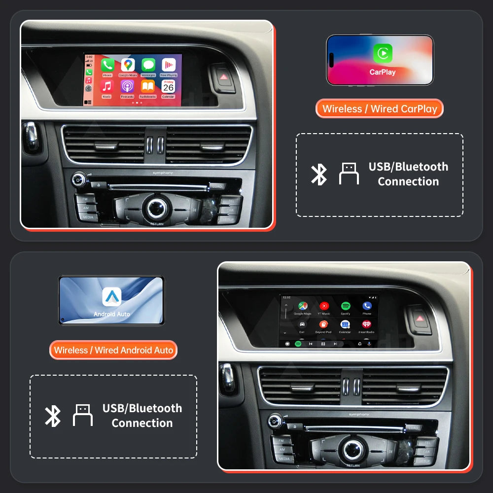 Road Top Wireless Carplay for Audi A4 A5 Q5 2009-2015, with Android Auto Interface AirPlay | AUTOKITSHOP