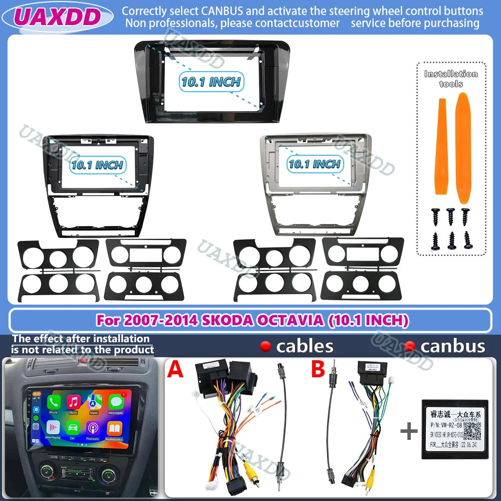 For 2007-2015 SKODA OCTAVIA A7 10.1INCH 2 Din stereo radio Android frame panel fascia cabl