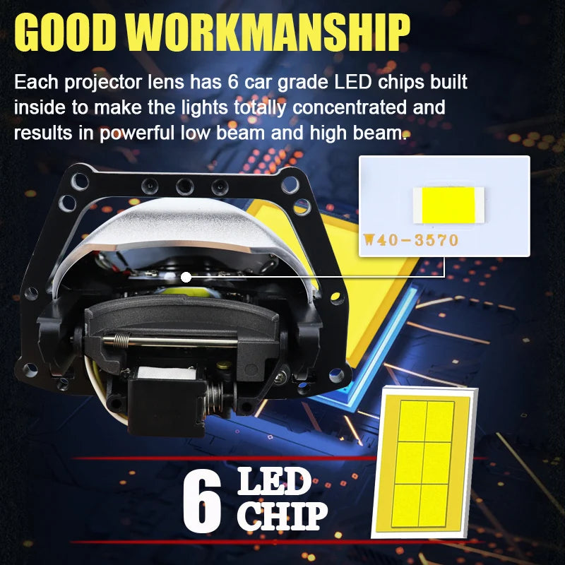 3.0 Inch Bi Led Projector Lens Halo Lights H4 H7 9005 9006 Car Headlights Hella 3R High Lo