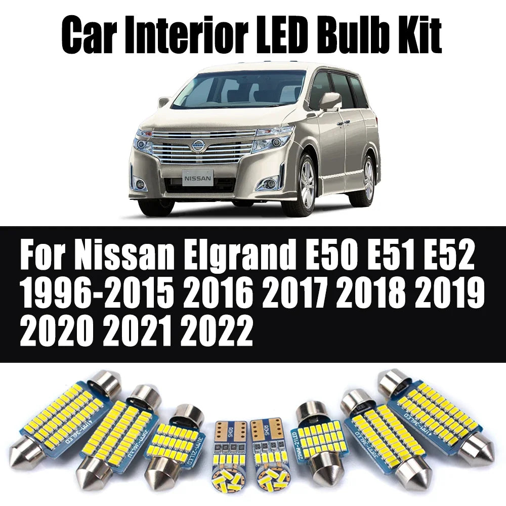 LED Interior Light Kit for Nissan Elgrand E50 E51 E52 1996- 2018 - Canbus Dome Map Door Trunk Bulbs | AUTOKITSHOP