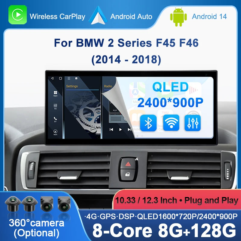 For BMW 2 Series F45 F46 2014 - 2018 NBT EVO System Auto Wireless Carplay Android 14 Car R