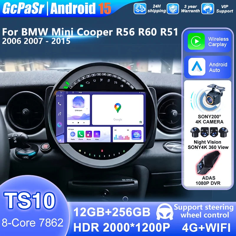 Android auto Carplay Stereo For BMW Mini Cooper R56 R60 R51 2006 - 2015 Car Radio Multimed