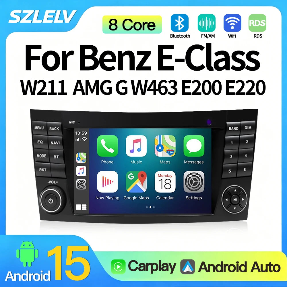 SZLELV Android 15 Auto For Mercedes Benz E Class W211 AMG G W463 CarPlay Car Radio Multime