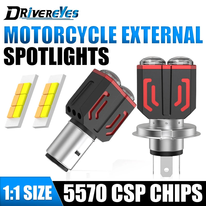 H4 BA20D H6 Lens 16W 1200LM LED Motorcycle Headlight Dual-color Tail Light 12-80V 3570 Chi
