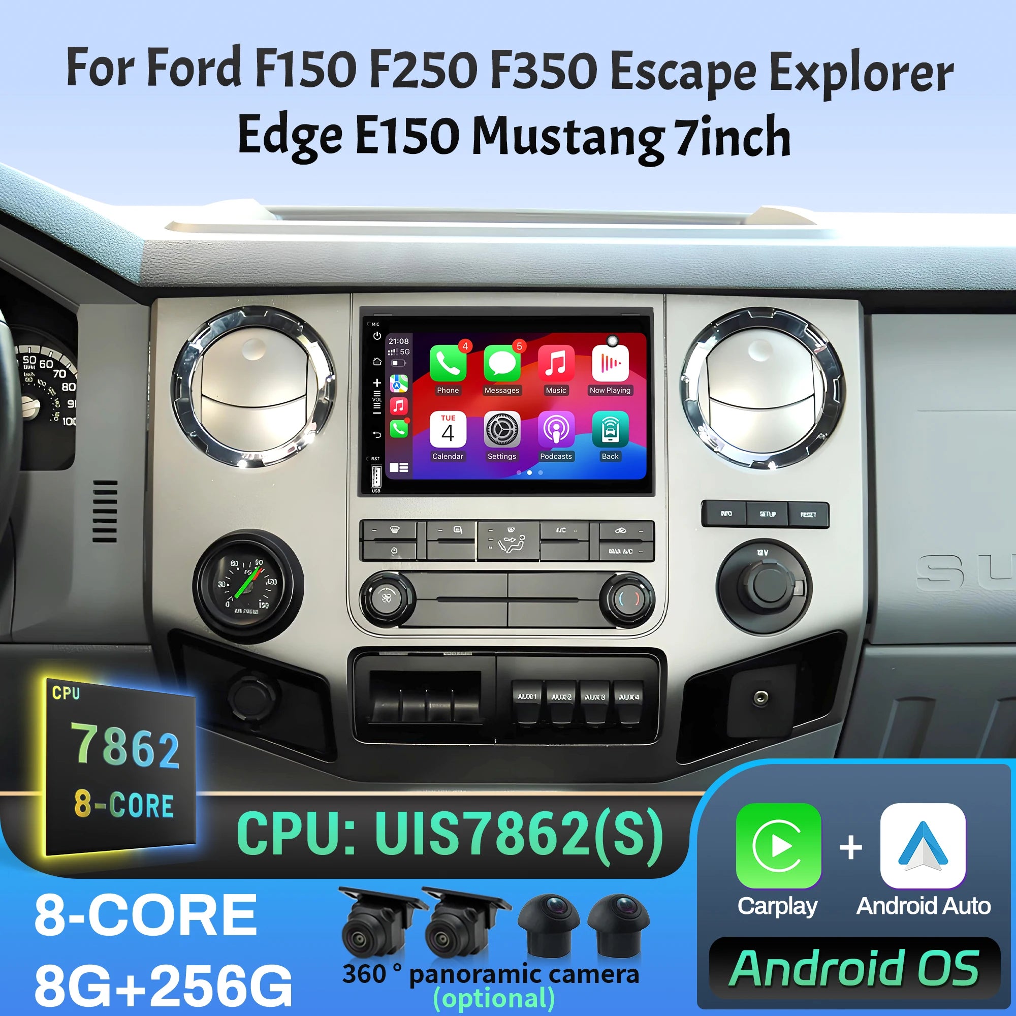 7 inch Car Radio For Ford F150 F250 F350 Escape Explorer Edge E150 Mustang 4G Wireless Blu