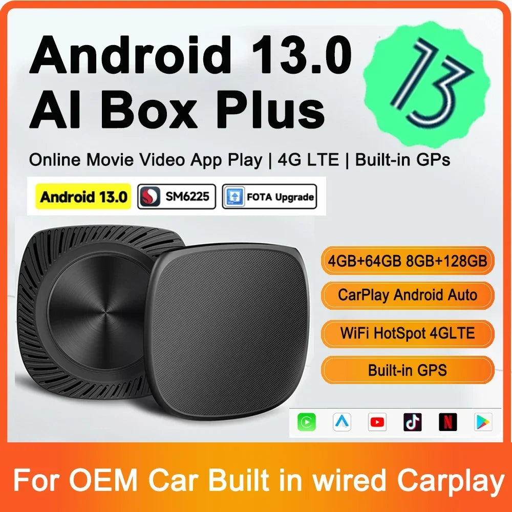 Android 13.0 CarPlay AI Box Qualcomm 6225 8-Core Chip Android Auto Wireless CarPlay Mini A