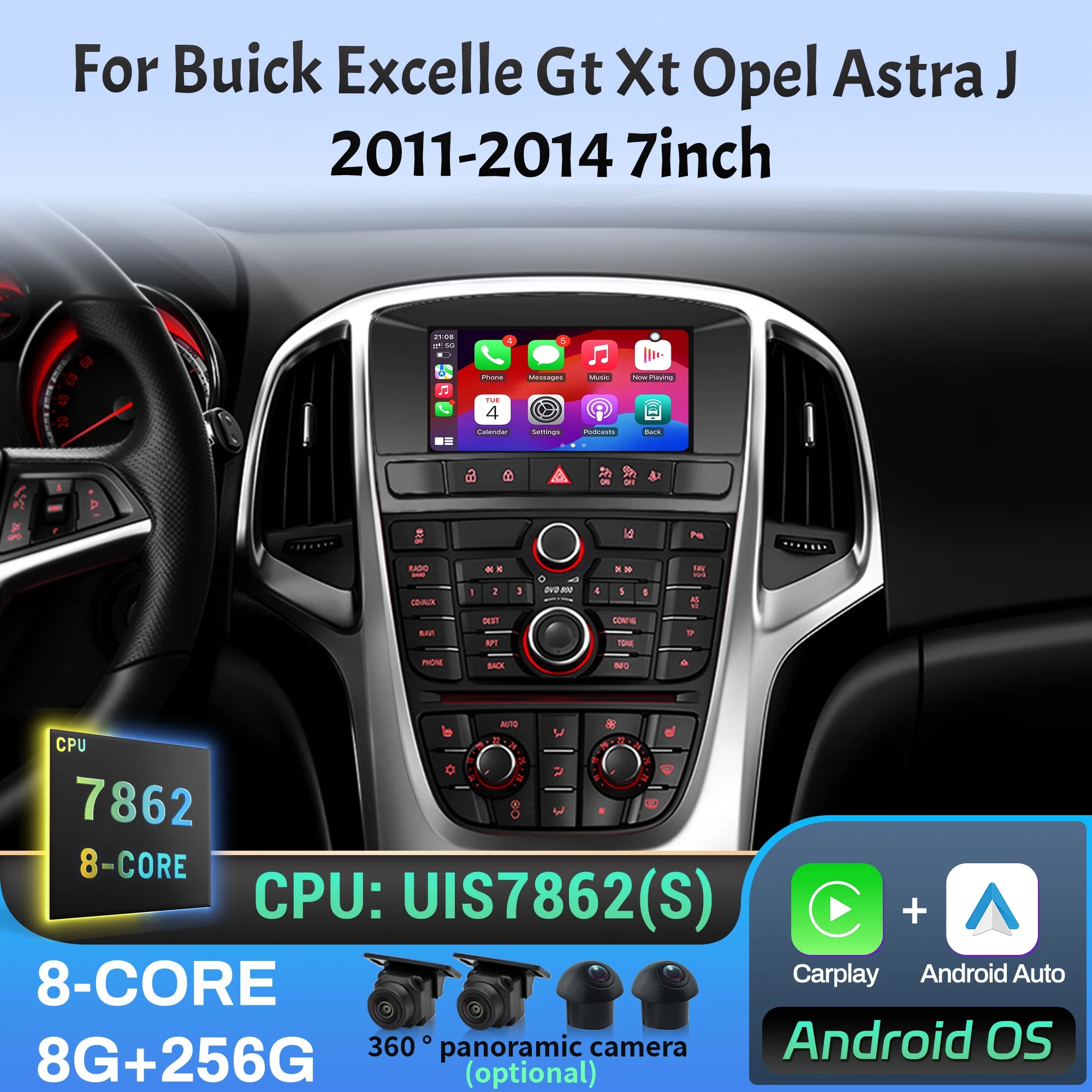 7 inch Android 14 Car Radio For Buick Excelle Gt Xt Opel Astra J 2011 2012 2013 2014 Wirel