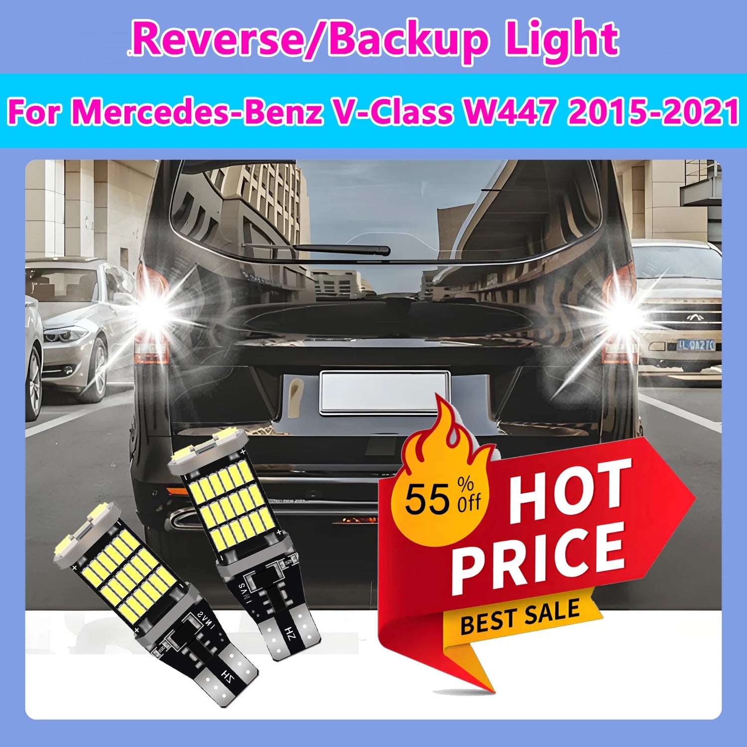 T15 Canbus Reverse Light W16W 921 Backup Lamp 6000K Super Bright For Mercedes-Benz V-Class