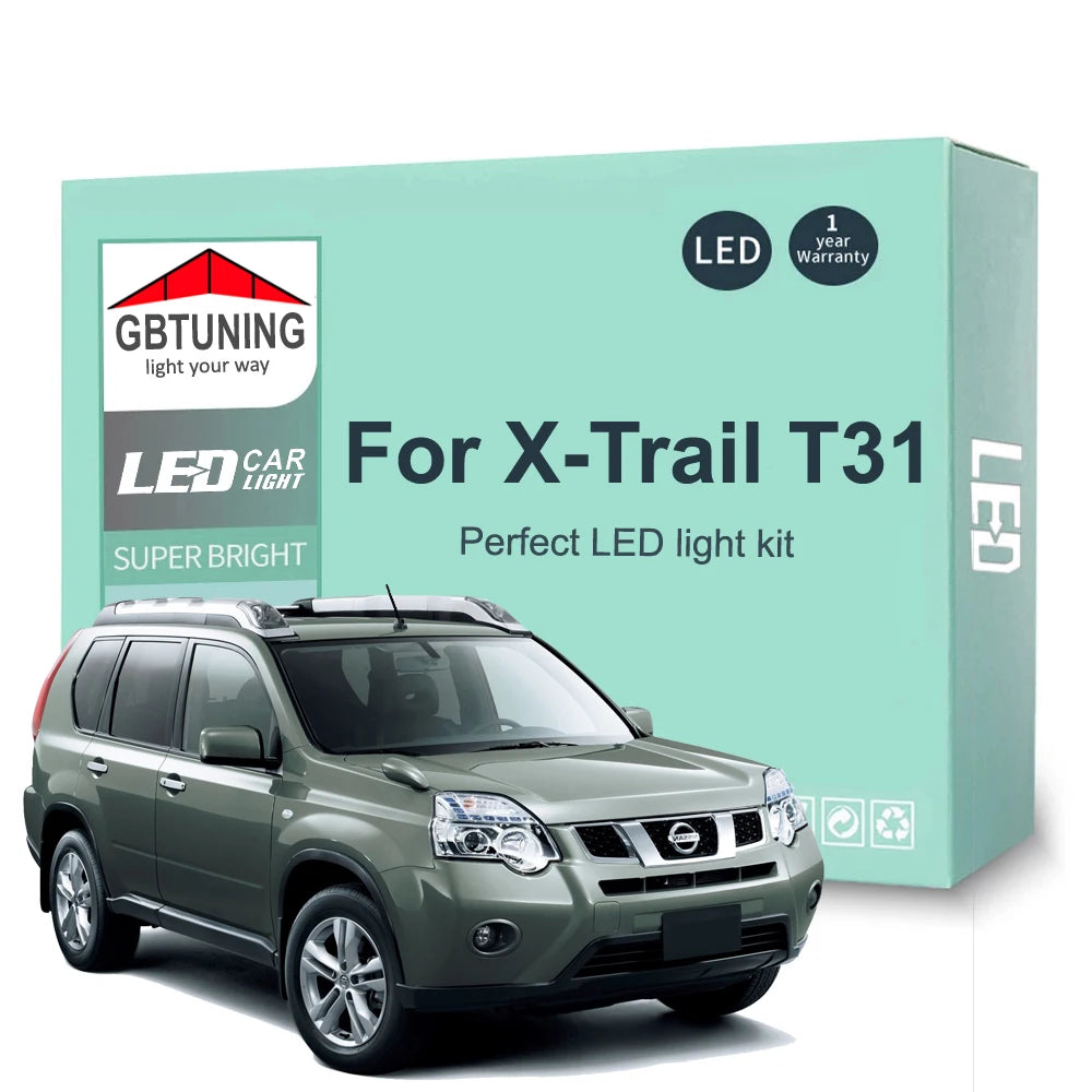 12-Piece LED Interior Light Kit for Nissan X-Trail XTrail T31 - Canbus Error-Free Bulbs | AUTOKITSHOP