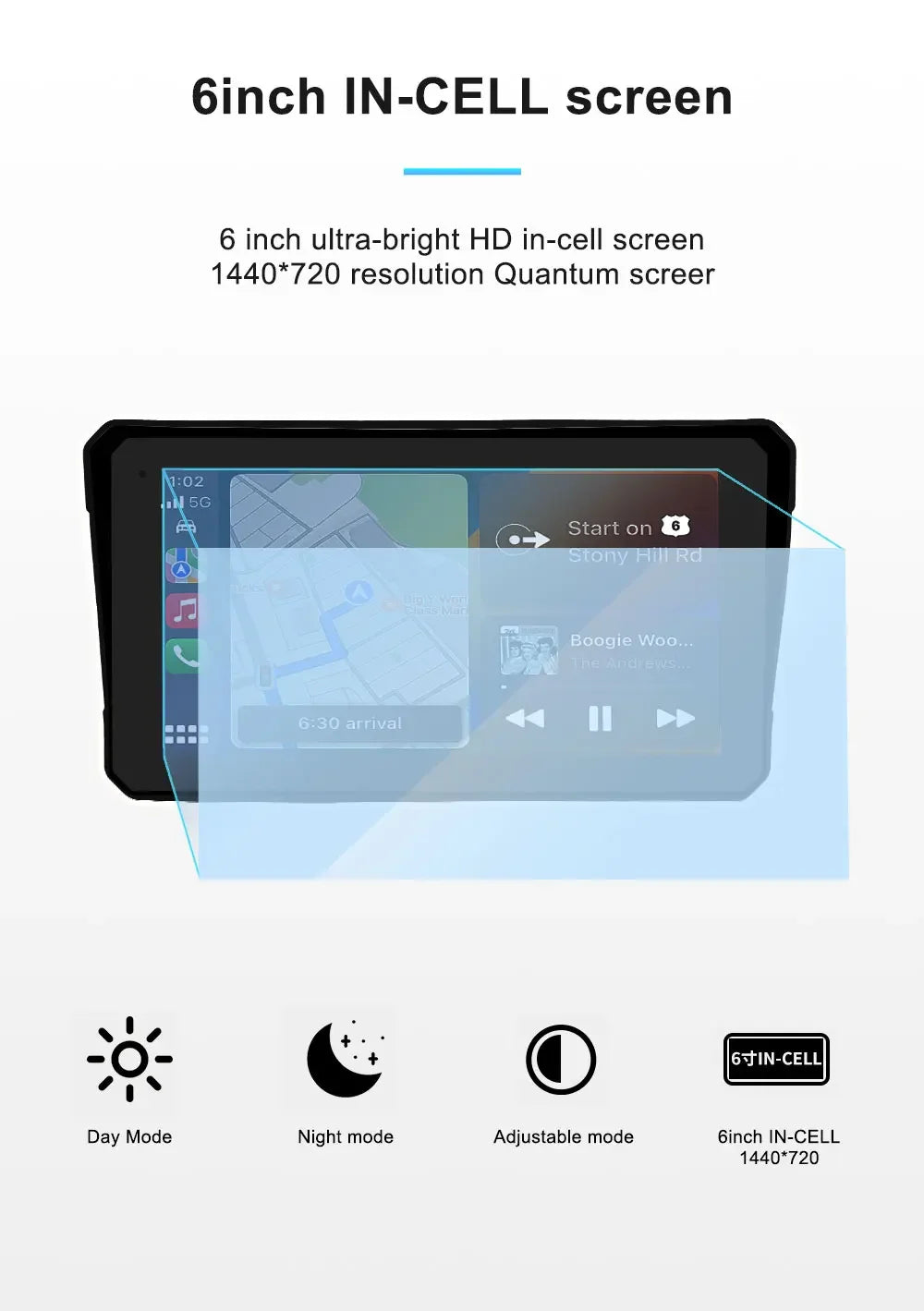 6 Inch Navigation Motorcycle Waterproof Carplay Display Screen Portable Motorcycle Wireles