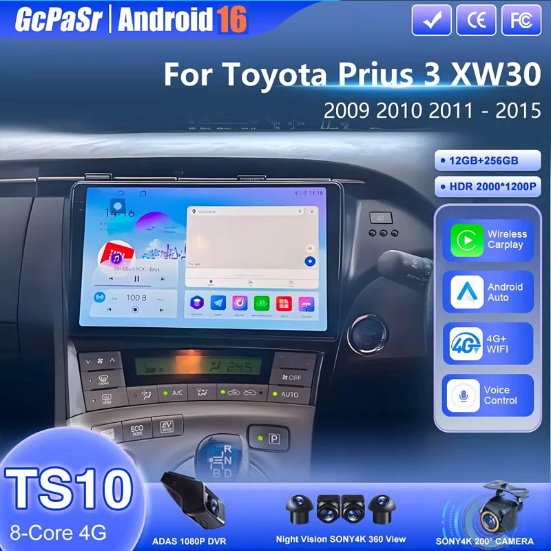 Android 15 WIFI 5G Car Radio For Toyota Prius 3 XW30 2009 - 2015 Auto Multimedia Carplay P