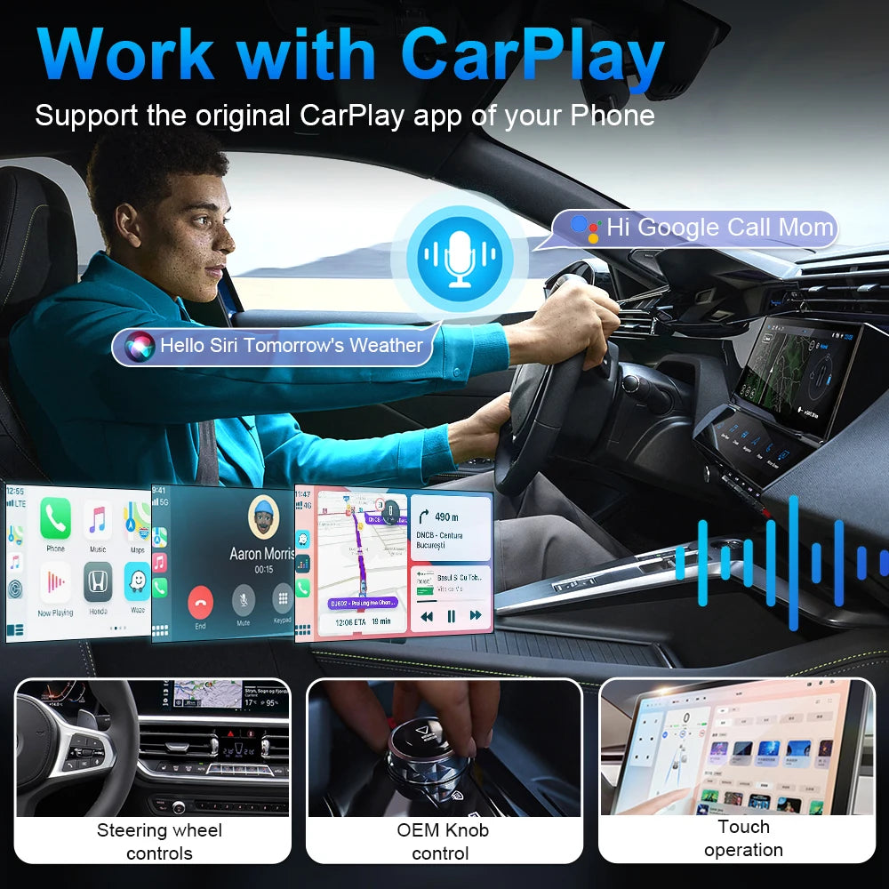 2 in1 Wired to Wireless CarPlay Adapter Plug & Plug Auto Connect Converts for Wired Cars C