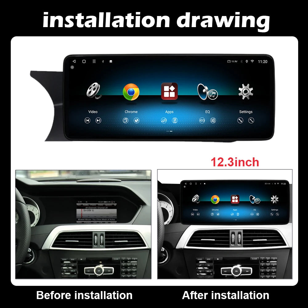 Car Radio Multimedia Stereo Player Navigation GPS Android 14 CarPlay for Benz C W204 2011-