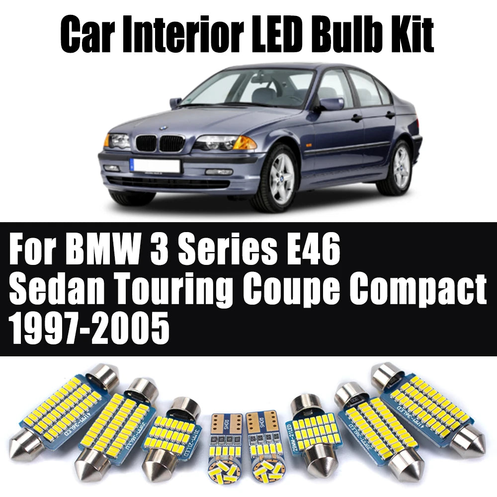 18-Piece LED Interior Light Kit for BMW 3 Series E46 Sedan Touring Coupe Compact 1997-2005 - Canbus Dome Map Door Tru...