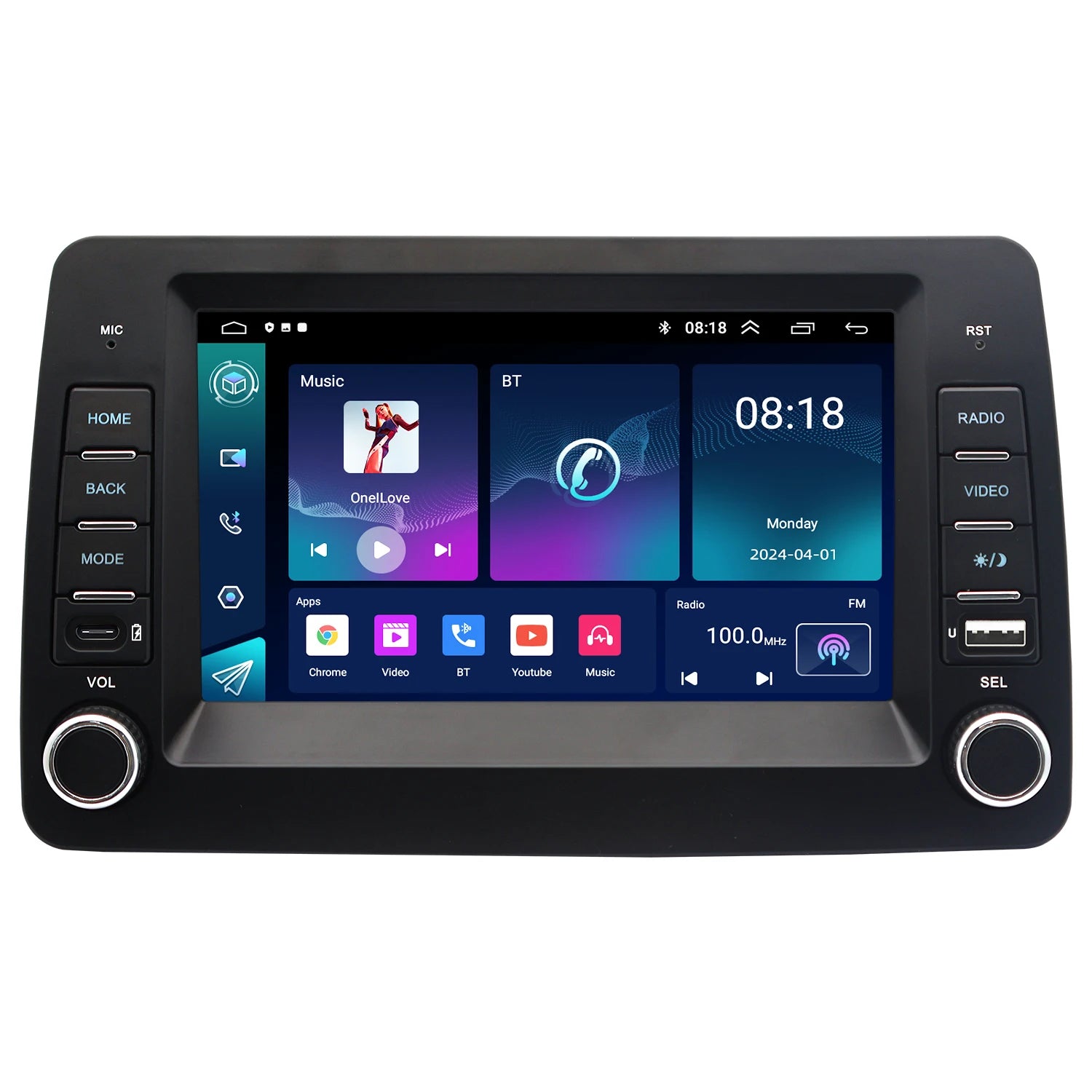 7" Android Car Radio GPS for Fiat Panda 2003-2012 Wireless CarPlay Android Auto Bluetooth Steering Control - Type-C 2GB+