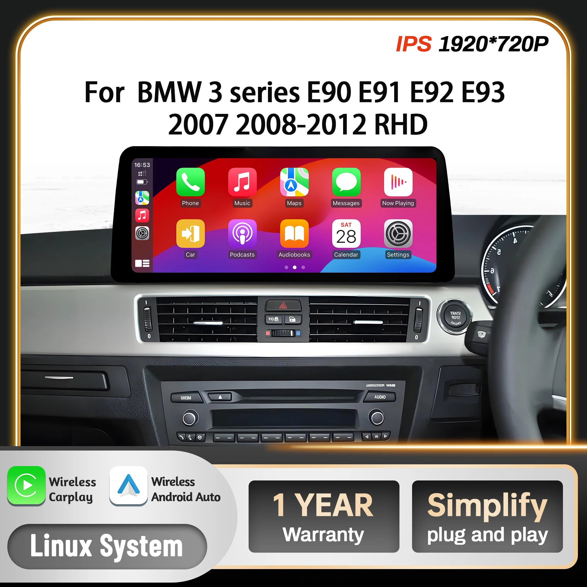Linux Multimedia Screen Right Hand Drive For BMW 3 series E90 E91 E92 E93 2007 2008-2012 C
