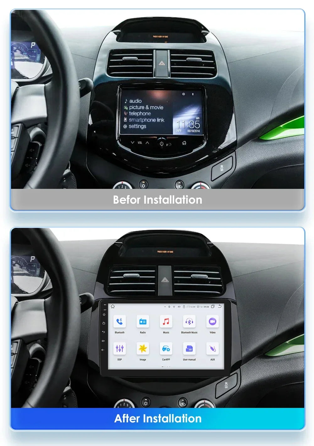 Carplay Android Auto Car Radio for Chevrolet Spark Beat Matiz Creative M300 Car Intelligen