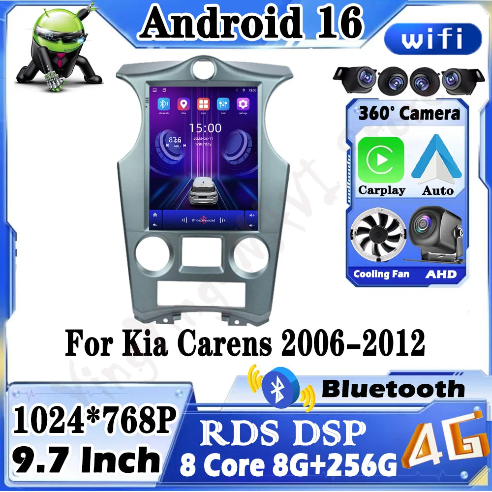 9.7" For Kia Carens 2006-2012 Carplay Car Radio Multimedia Video Player Android 16 Auto WI