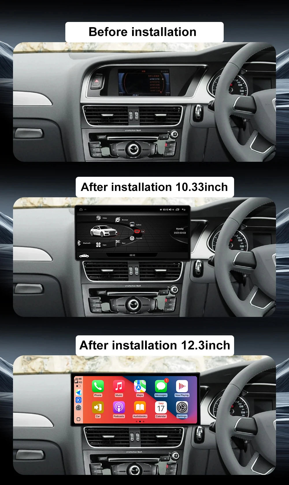 RHD For Audi A4 A5 2009-2016 Android 16 Car Video Multimedia Radio Player Bluetooth GPS Wi