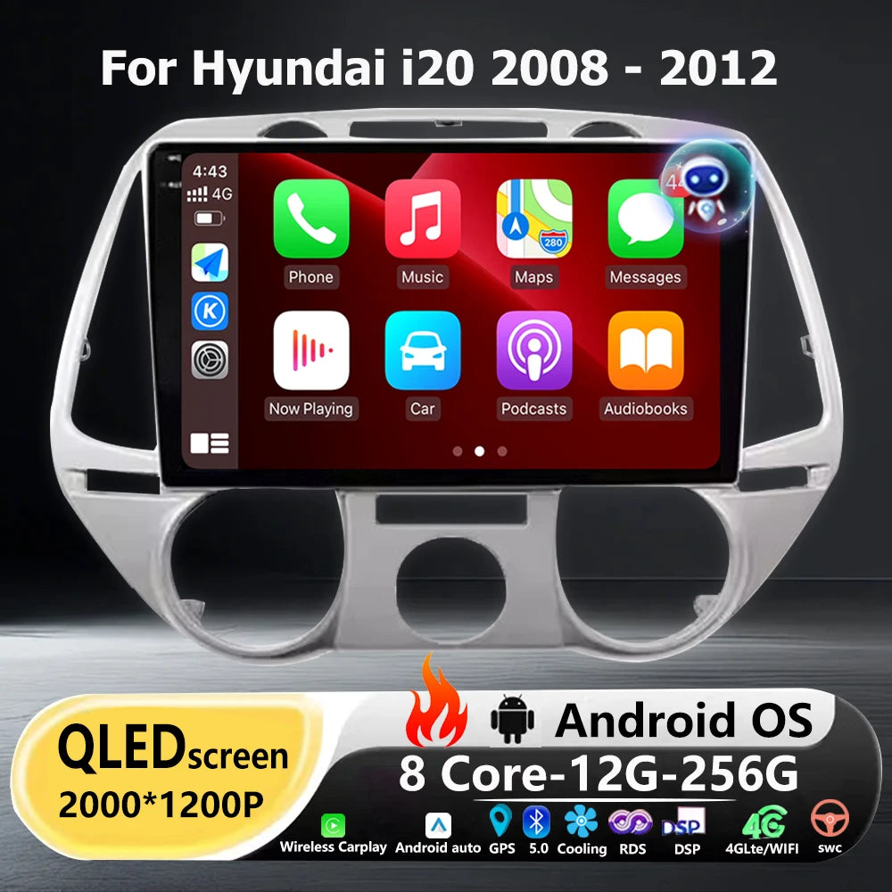 9'' Android 16 Auto For Hyundai i20 2008 2009 2010 2011 2012 Car Radio Multimedia Video Pl