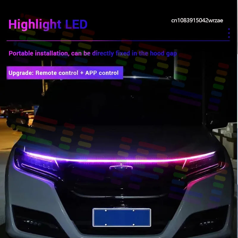 Led Car Hood Lights Flexible Headlight Strip Multicolor Atmosphere Lamps Daytime Running L | AUTOKITSHOP