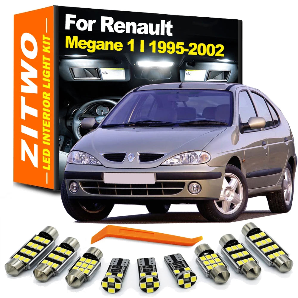 ZITWO 10Pcs LED Bulb Interior Dome Reading Plate Light Kit For Renault Megane 1 I MK1 1995 1996 1997 1998 1999 2000 2001 2002