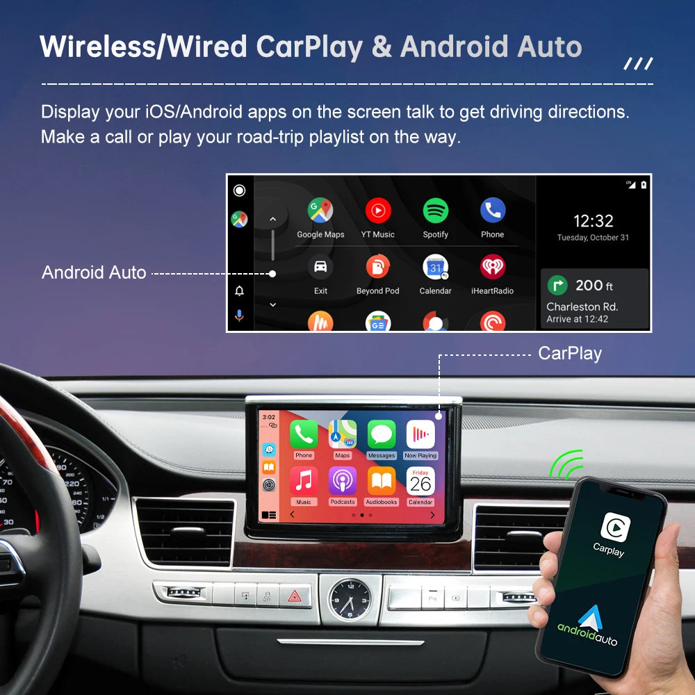 Android Auto Wireless CarPlay for Audi A8 2012-2018, with AirPlay Mirror Link Rear Camera