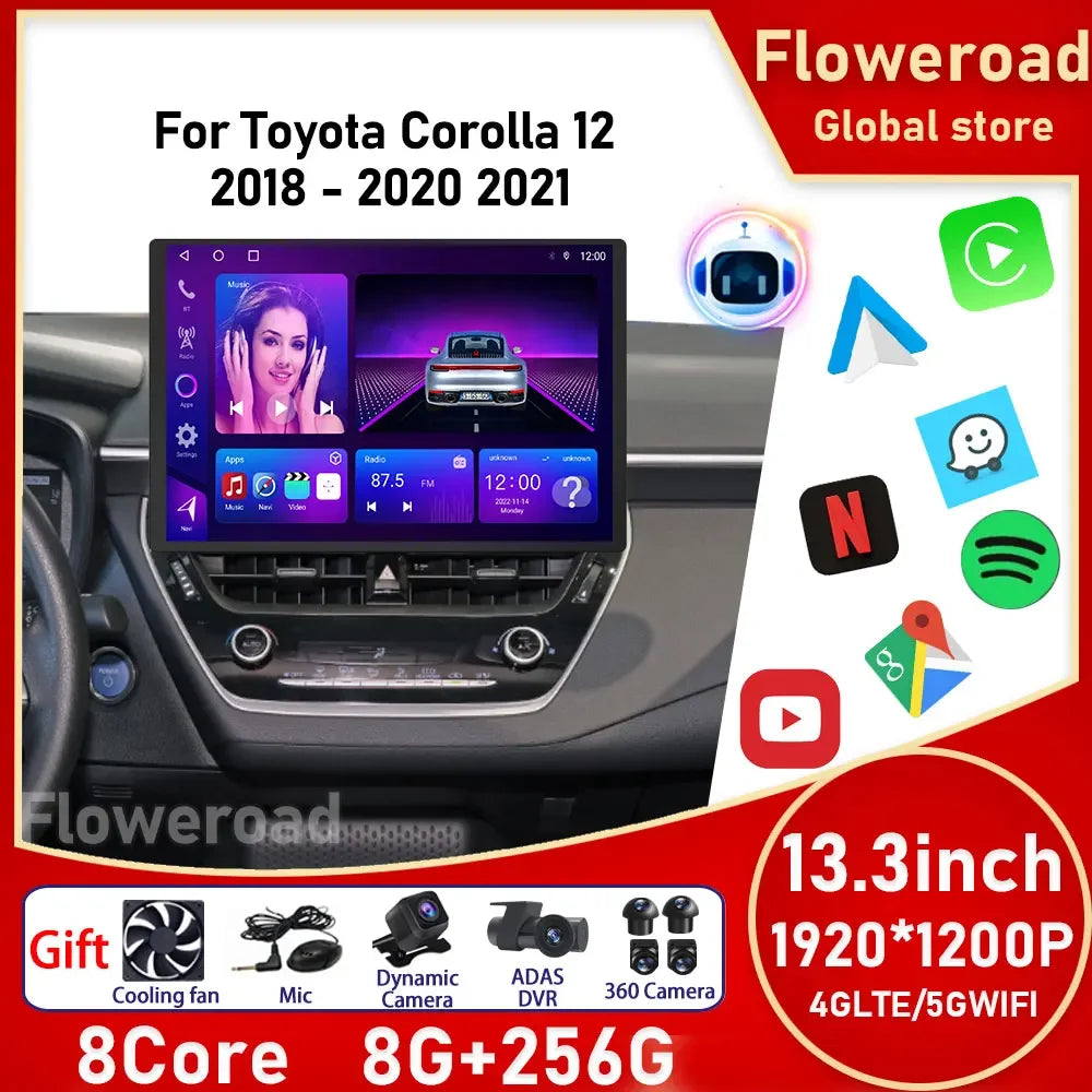 13.3 Inch Android 15 For Toyota Corolla 12 2018 - 2020 2K QLED Car Radio Multimedia Video  | AUTOKITSHOP