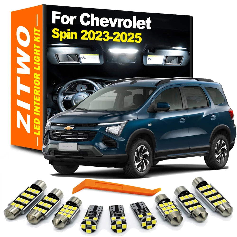 ZITWO 9Pcs Canbus LED Interior Light Bulb Kit For Chevrolet Chevy Spin 2023 2024 2025 Dome Reading Trunk Lamp Kit Accessories