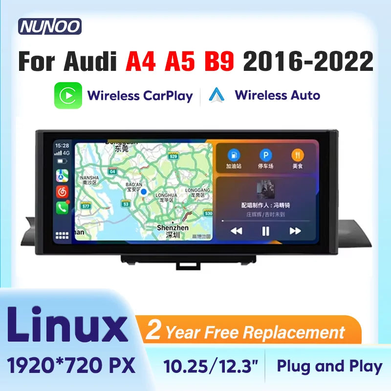 Linux Wireless CarPlay Android Auto Screen For Audi A4 A5 B9 2016-2022 Car Radio Car Multi