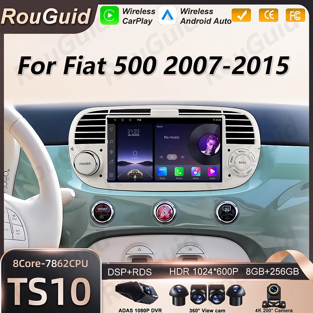 Android 16 Auto Car Radio Carplay For FIAT 500 2007-2015 Multimedia Player Touch Screen Bl | AUTOKITSHOP