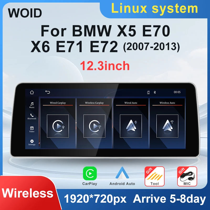 Wireless Carplay Android Auto Radio Display Touch Screen For BMW X5 E70 X6 E71 E72 CCC CIC