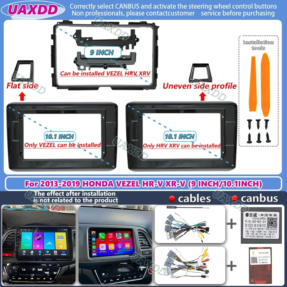 FOR 2013-2019 HONDA VEZEL HR-V XR-V 9 10.1INCH 2 Din Car Android frame Center fascia cable