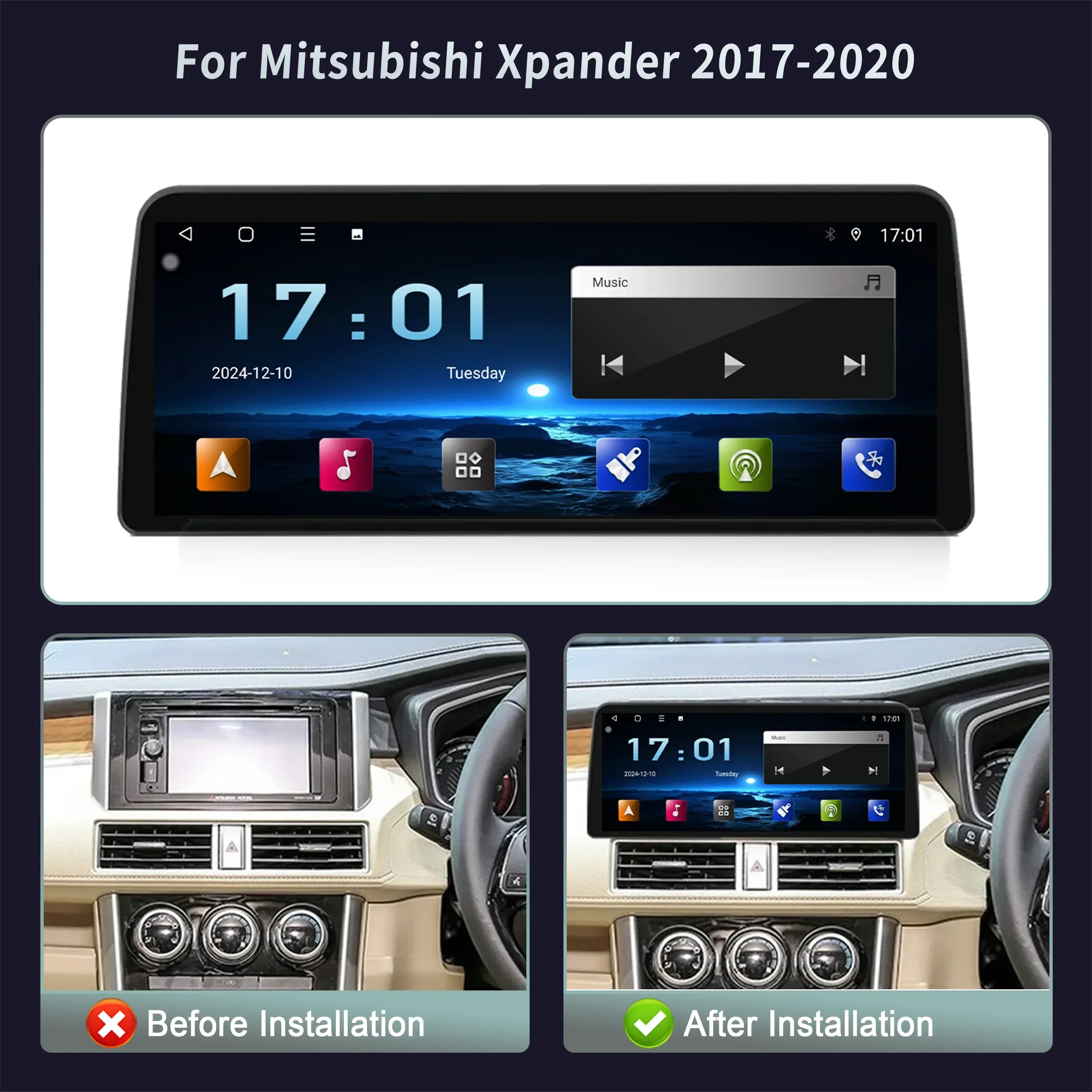 12.3inch Android 15 For Mitsubishi Xpander 2017-2020 Car Radio Multimedia 4G GPS Stereo Na