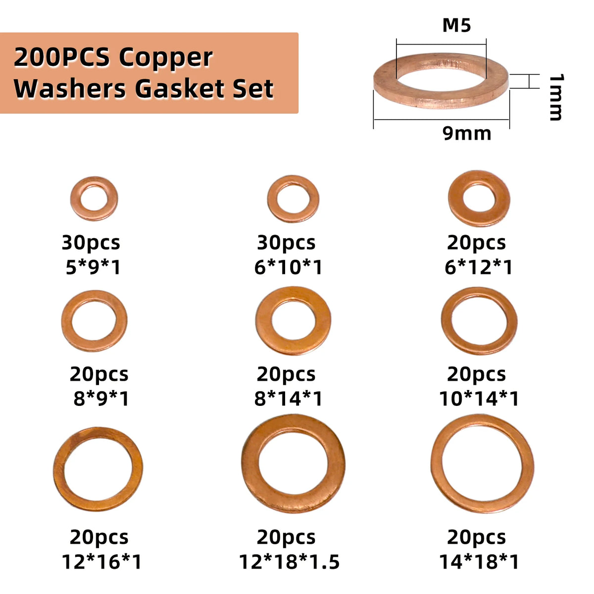 Copper Gasket Boxed Multistandard O Shaped Copper Gasket Combination Oil Plugging and Sealing Ri - Automotive LED Light