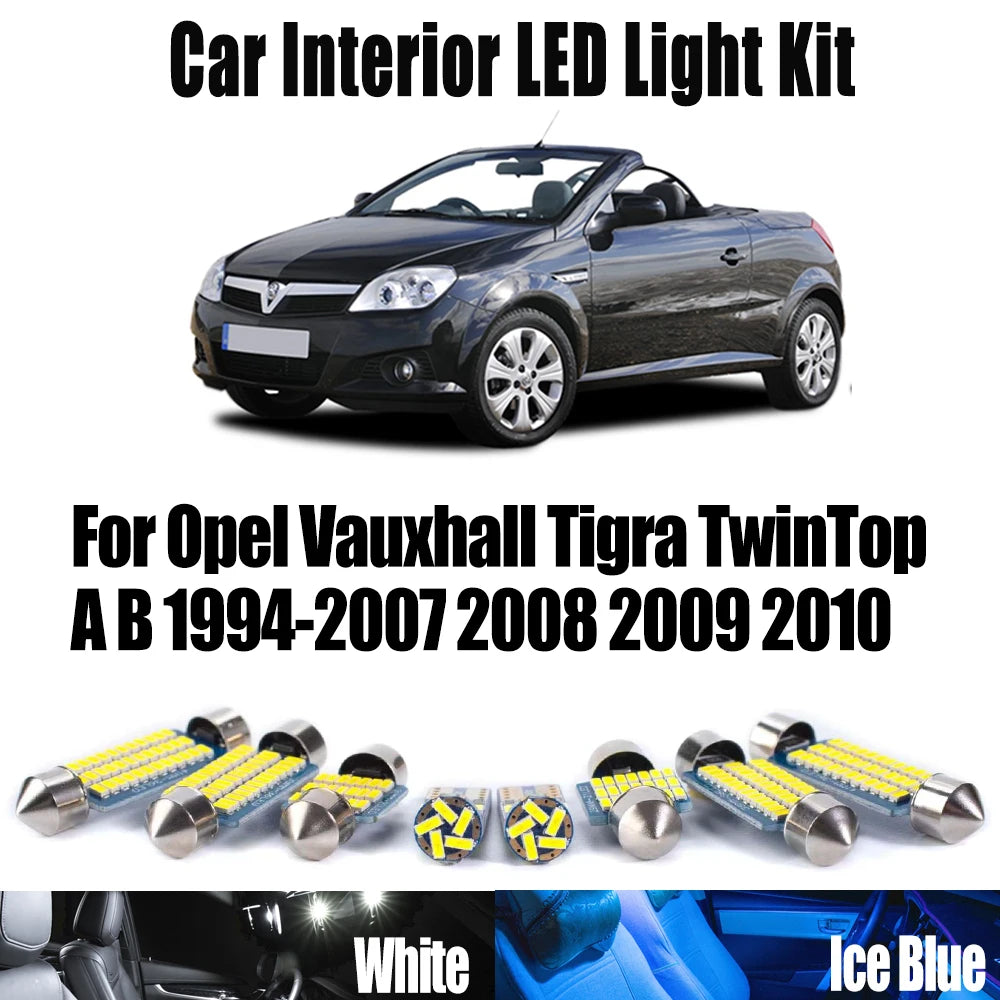 LED Interior Light Kit for Opel Vauxhall Tigra TwinTop A B 1994- 2006 - Canbus Dome Map Door Trunk Bulbs | AUTOKITSHOP