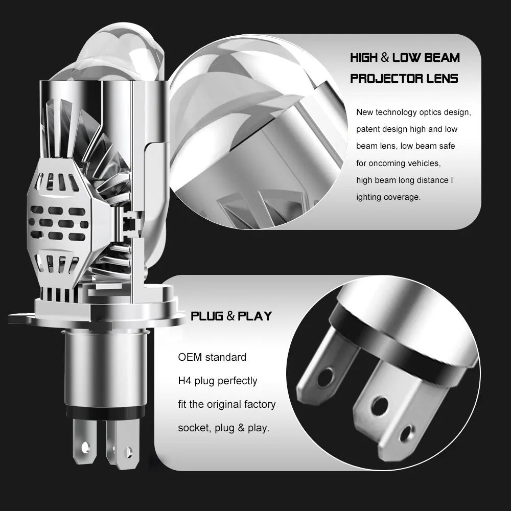 Dual Lens H4 LED Headlight Mini Projector Lens LED H4 Auto Lamp Automobile Headlight Hi/Lo