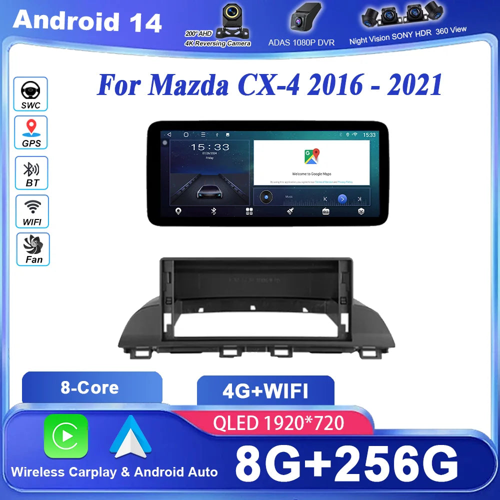 Car DVD Android 14 Radio Stereo For Mazda CX-4 2016 -2021 Auto Bluetooth Multimedia Video