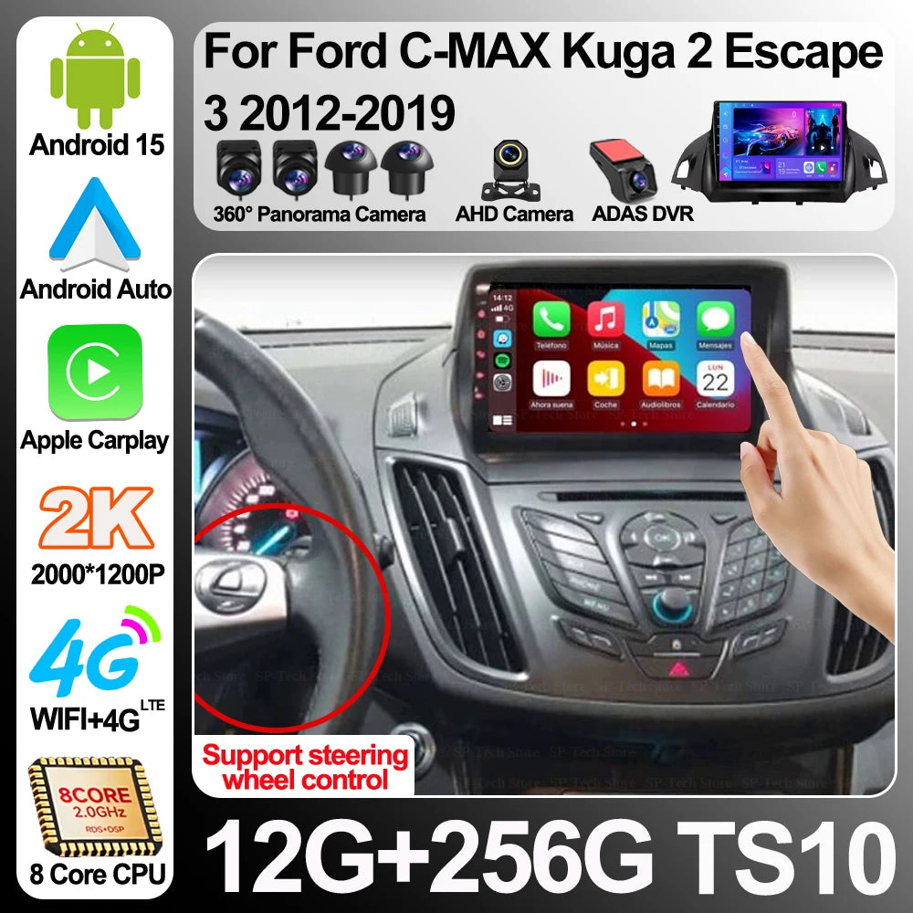 Android 16 For Ford C-max Kuga 2 Escape 3 2012-2019 Auto Car Radio Wireless Carplay Gps Na | AUTOKITSHOP