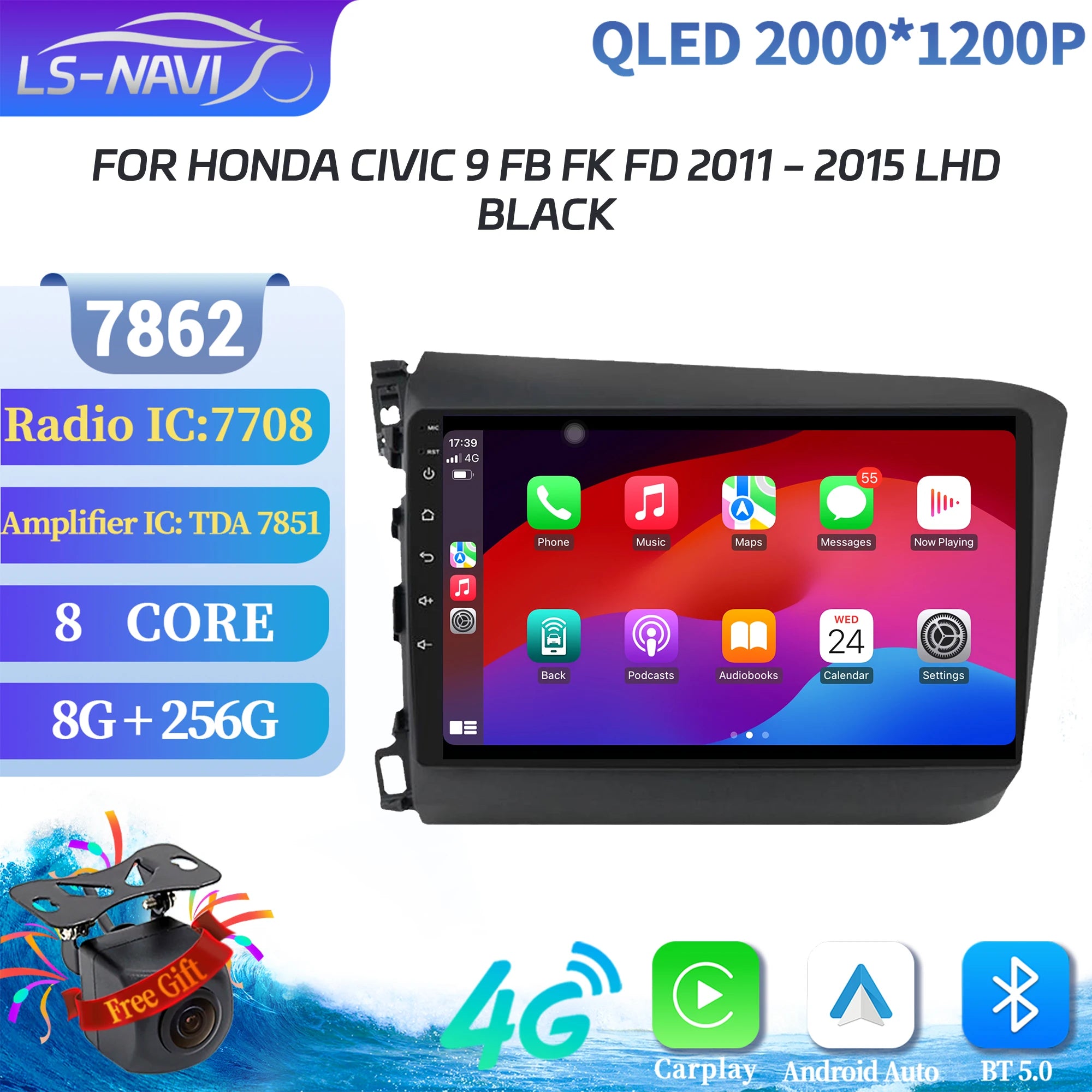 For Honda Civic 9 FB FK FD 2011-2015 Left Hand Drive Black Car Radio Multimedia Android Wi
