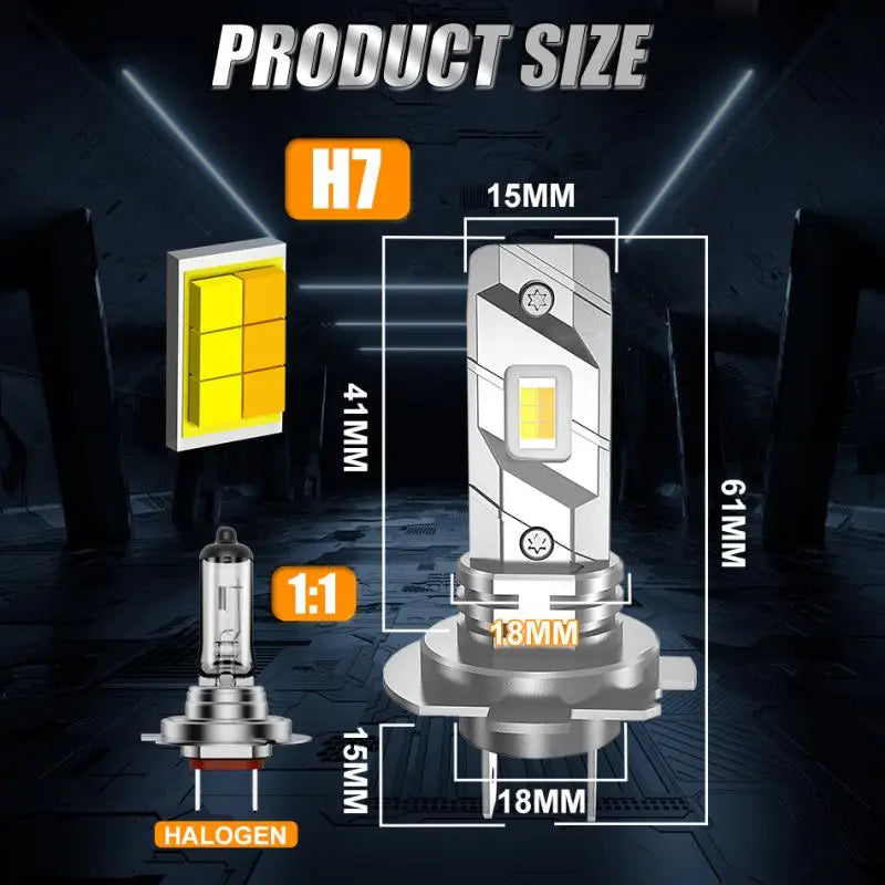 H1 LED Headlights 6000K 16PCS 5570 CSP High Low Beam Turbo Auto Light 1:1 Fanless Mini 12V
