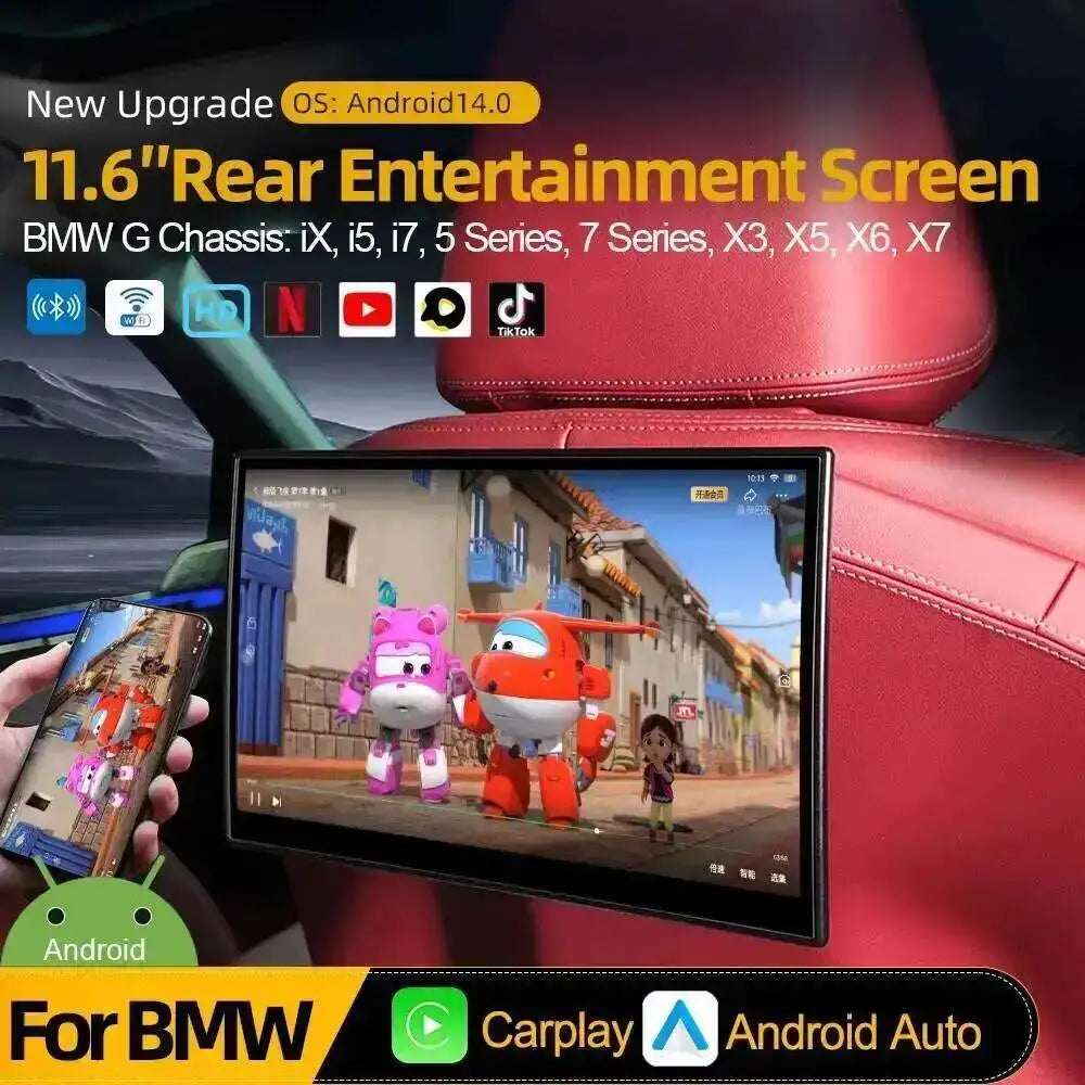 11.6" Rear Seat Entertainment Screen For BMW Plug And Play Car Headrest Monitor Support Vi