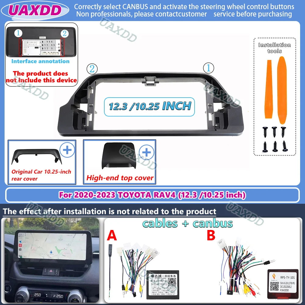 For 2020-2023 TOYOTA RAV4 12.3 10.25 inch 2 Din Car radio Android frame fascia cable video