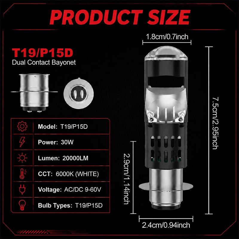 1/2PC P15D LED Motorcycle Headlight Bulbs 3570+1860 CSP Chips White Hi Lo Beam Moto Scoote