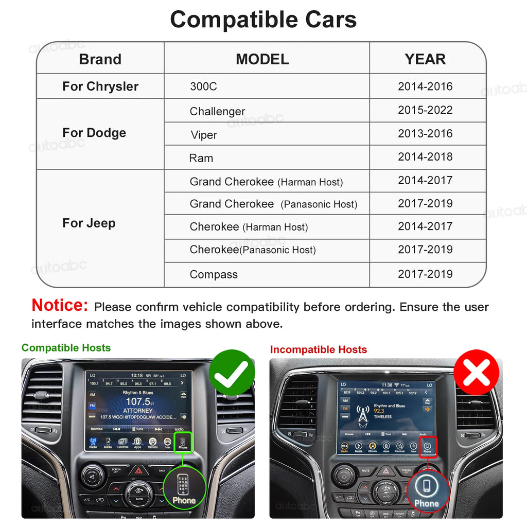 Wireless CarPlay Android Auto for Chrysler 300C Dodge Challenger Jeep 2014-2019 with OEM C | AUTOKITSHOP