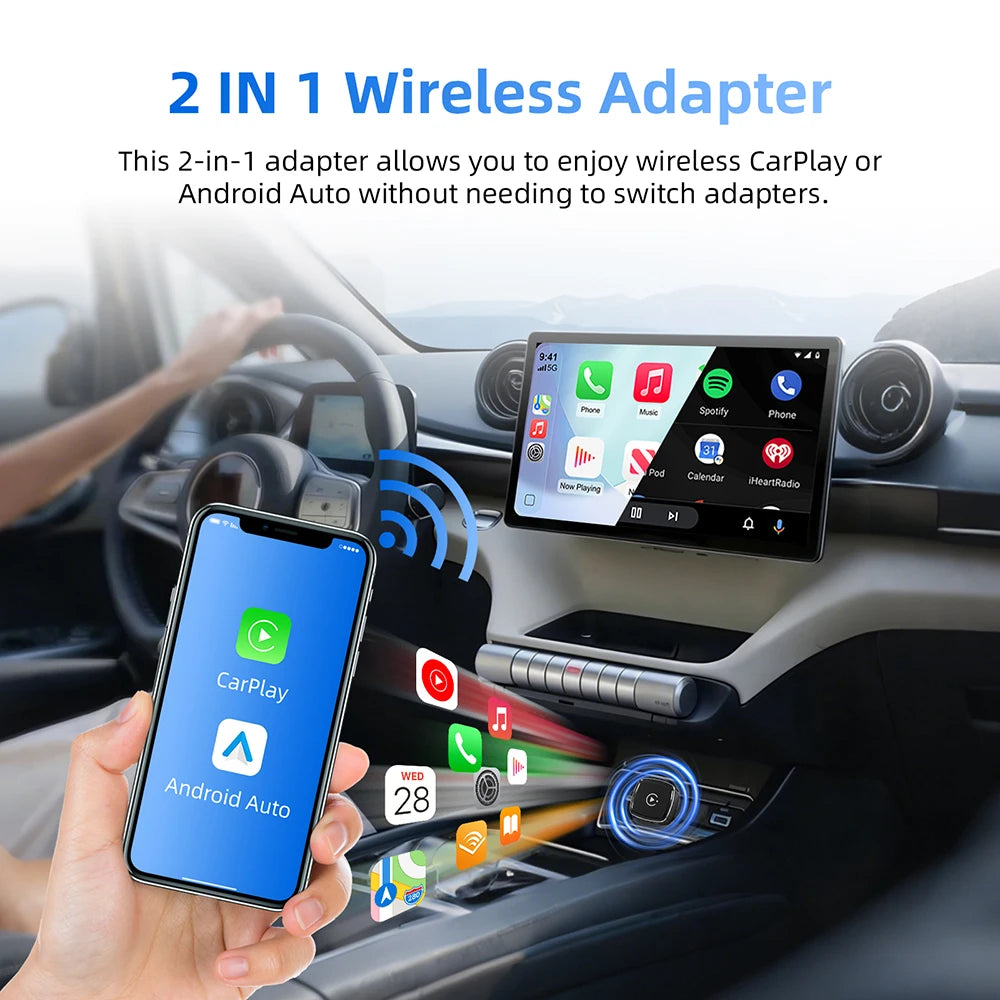 2 in1 Wired to Wireless CarPlay Adapter Plug & Plug Auto Connect Converts for Wired Cars C | AUTOKITSHOP