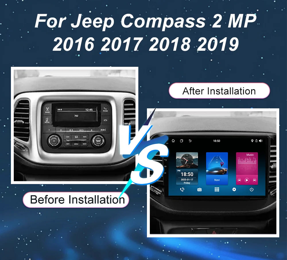 Android 15 Carplay For Jeep Compass 2 MP 2016 2017 2018 2019 Auto Radio Multimidia Player