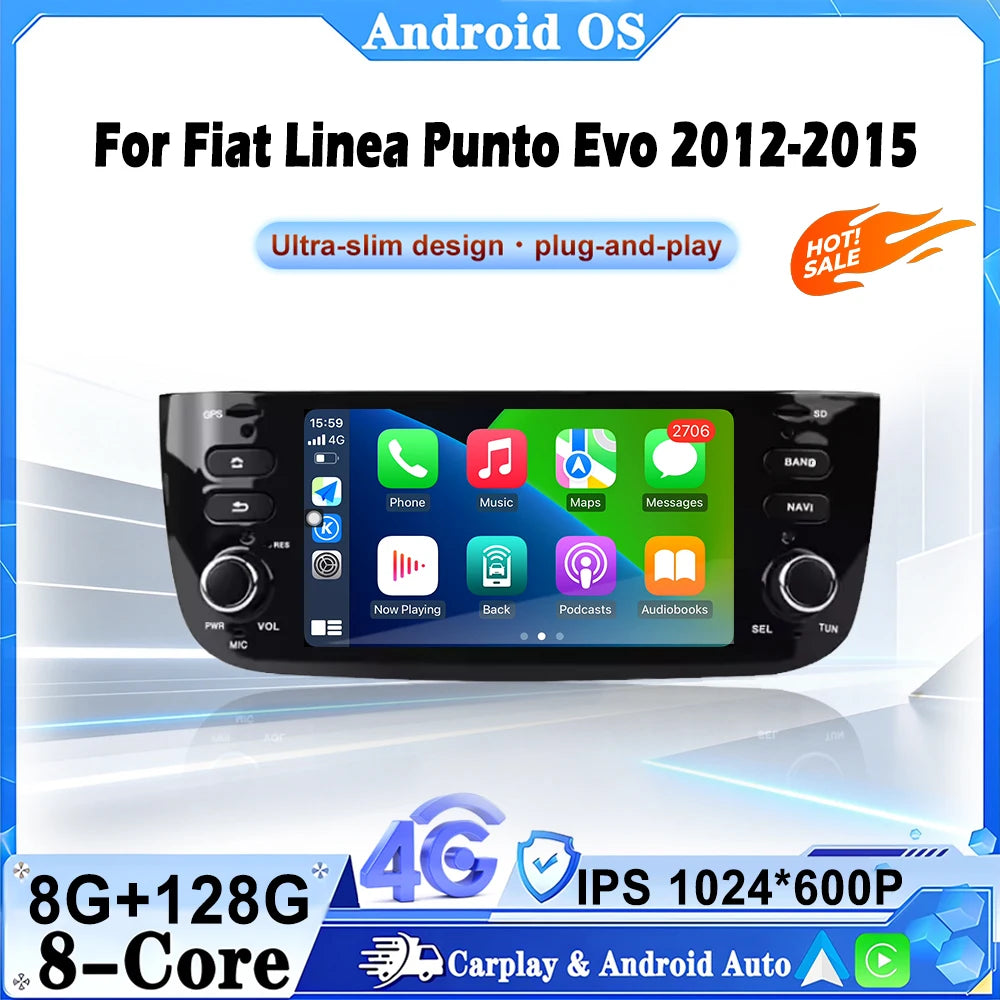 for Fiat Linea Punto Evo2012-2015 WiFi Android 16 System Split Screen Car Video Multimedia
