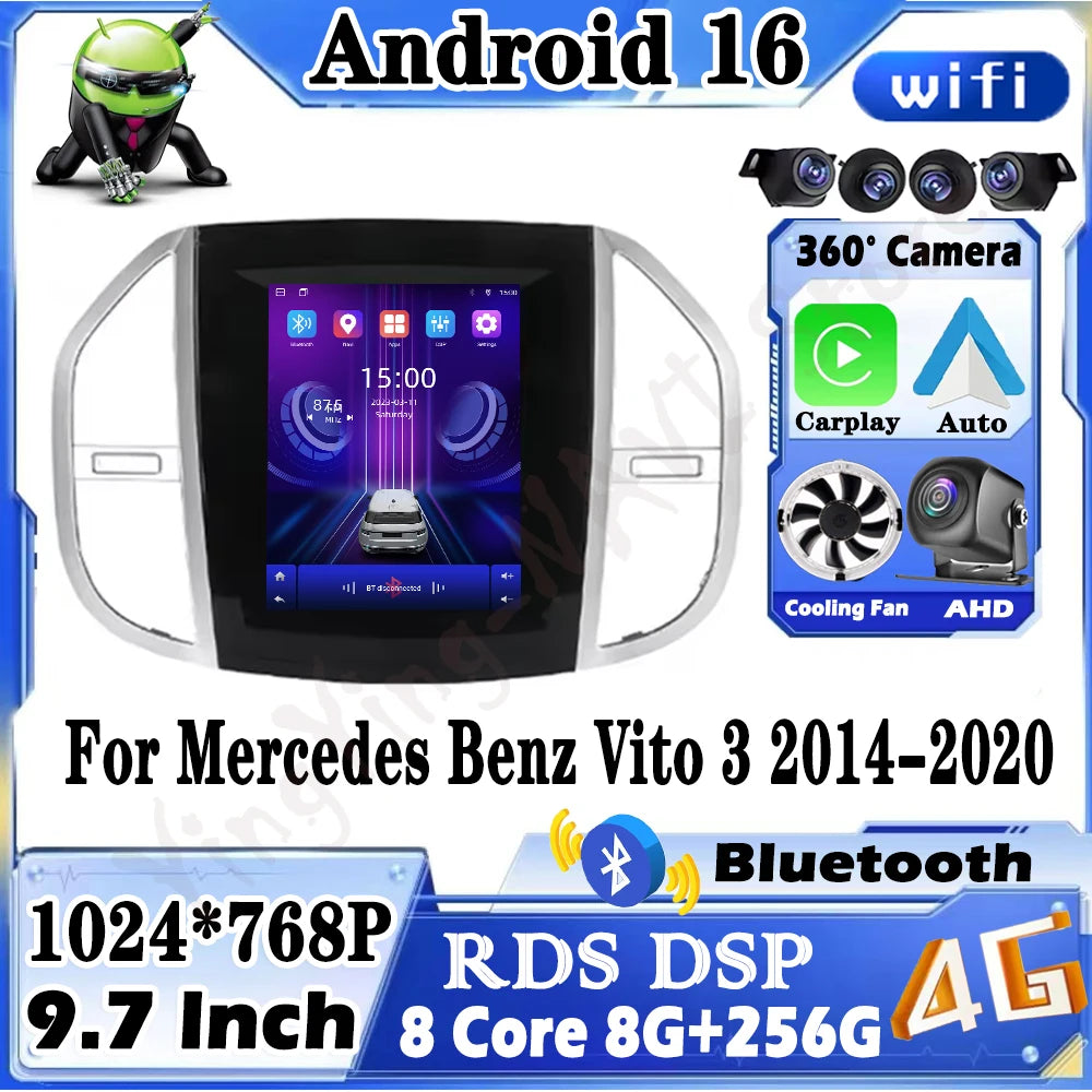 For Mercedes Benz Vito 3 2014-2020 Android Auto Wireless Carplay Car Radio Multimedia Play